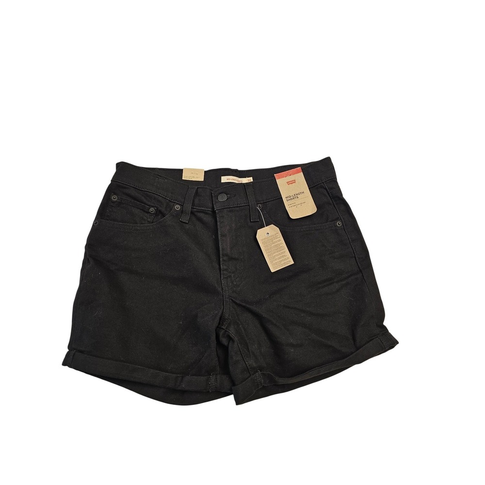 Levis Mid-Length Shorts Womens 30 Black Mid Rise Slim Through Hip Denim NEW